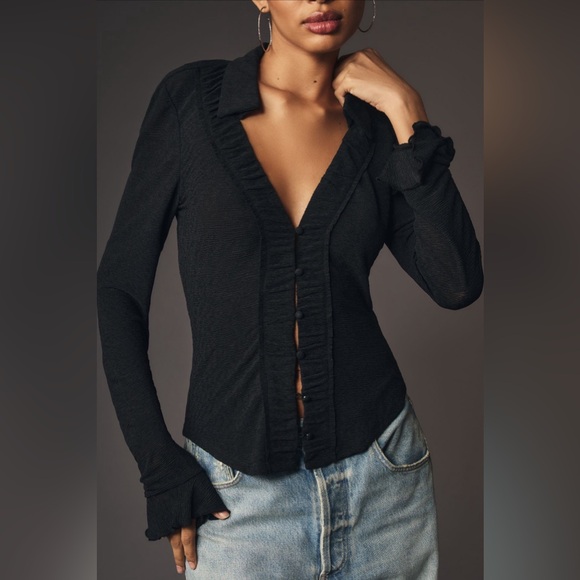 Anthropologie Long-Sleeve Textured Button-Front Blouse - Picture 6 of 14